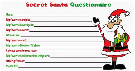 Hannahs Creative Cove Secret Santa Questionnaire