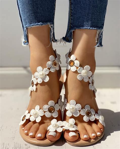 Floral Embellished Toe Ring Casual Sandals Casual Rings Casual Sandals Flat Sandals Sandals