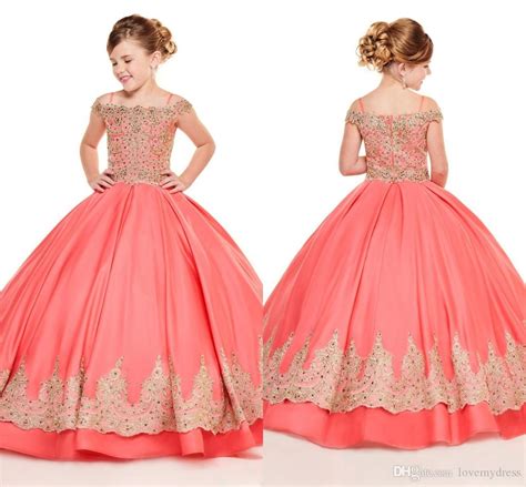 Coral Ball Gowns Princess Little Girls Pageant Dresses 2021 Gold