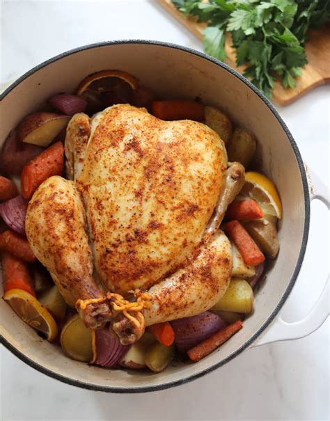 Simple Dutch Oven Roasted Chicken Whole Cook At Home Mom