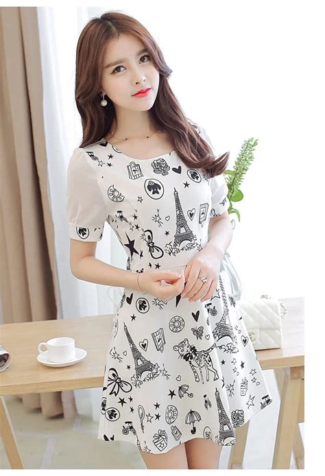 New Fashion Women Dress 2017 Fashionable Printing Dress With Short Sleeves In Dresses From Women