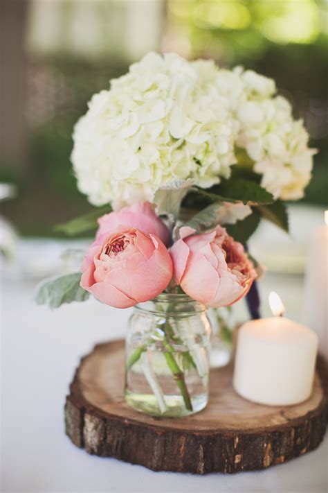 Pink Peony, White Hydrangea Wedding Centerpieces Wedding Reception