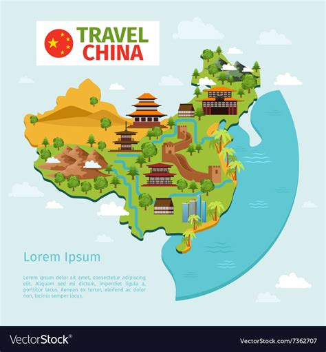 China Travel Map With Traditional Chinese Vector Image
