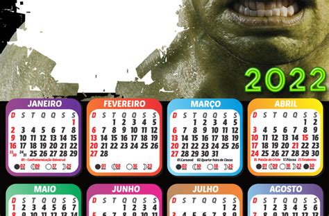 Molduras para Fotos Infantil Calendário 2022 O Incrível Hulk - Imagem Legal