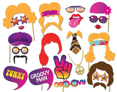 70s Party Photo Booth Props Set 21 Piece Printable 1970s Party