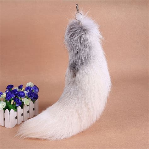 18 Huge Fluffy White Gray Fox Tail Fur Cosplay Toy Alopex Lagopus Ring