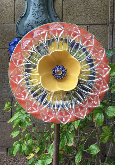 Plate Flower Made Of Repurposed Items Glassware Garden Art Glass Garden Art Garden Art Diy