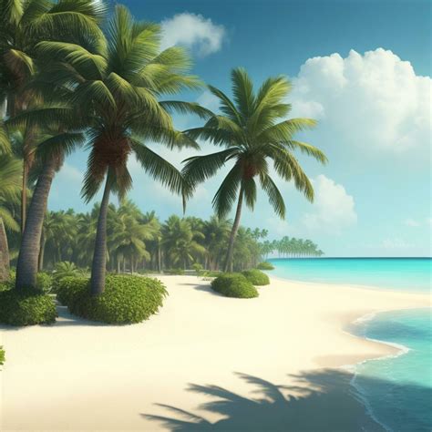 Photo A Beach Scene With A Beach And Palm Trees Hello Summer Ai
