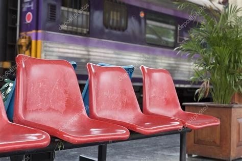 Conput modern dining chair set of 4 for kitchen,bedroom living dining room plastic seat mid. Red plastic chair at train station - Stock Photo , # ...