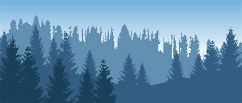 Beautiful Blue Vector Forest Landscape With Coniferous Trees Stock