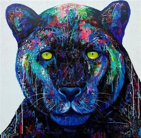 Abstract Black Panther Colorful Vivid Wildlife Counted Cross Etsy In