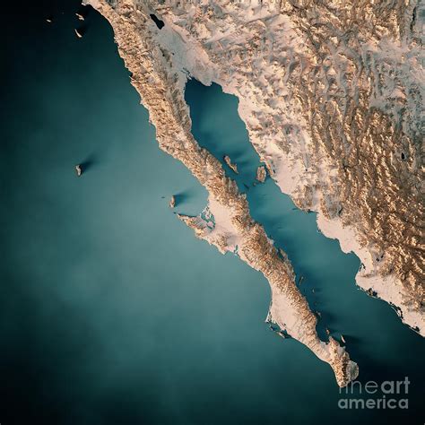 baja california topographic map 3d render dark ocean neutral digital art by frank ramspott