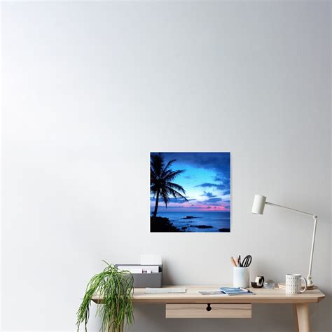 Tropical Island Pretty Pink Blue Sunset Landscape Poster For Sale By Fudgepudge Redbubble