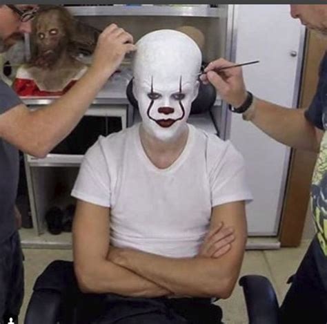 Bill Skarsgard Getting Into Pennywise Makeup He Looks Either Mad Or