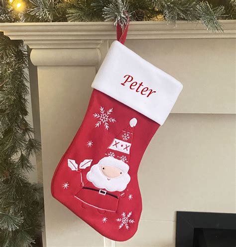 Red Modern Santa Christmas Stocking40x20cm The Embroidery Hut The