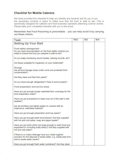 catering checklist templates   premium