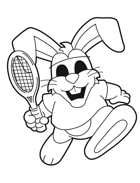 テニスをしているウサギ 印刷可能ぬりえ無料ダウンロード