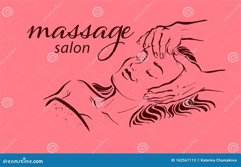 Human Hands Massaging Beautiful Lady Model Laying Hand Drawn Sketch Vector Illustration