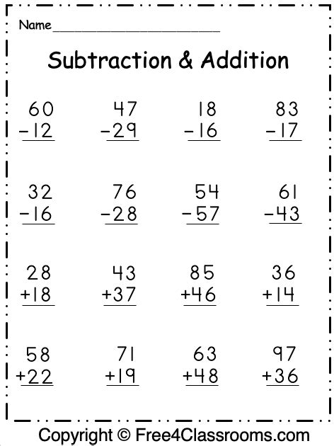 2 Digit Addition And Subtraction Worksheets 99worksheets