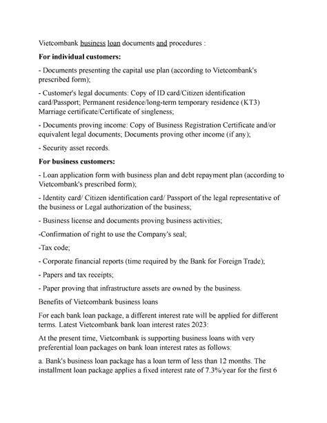 Vay kinh doanh Vietcombank - Vietcombank business loan documents and