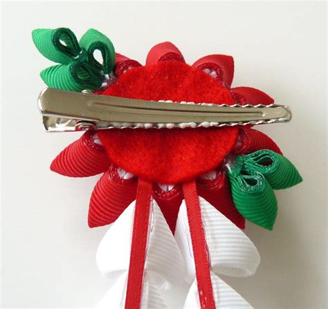 Red Kanzashi Fabric Flower Hair Clip With Falls Red And White Etsy