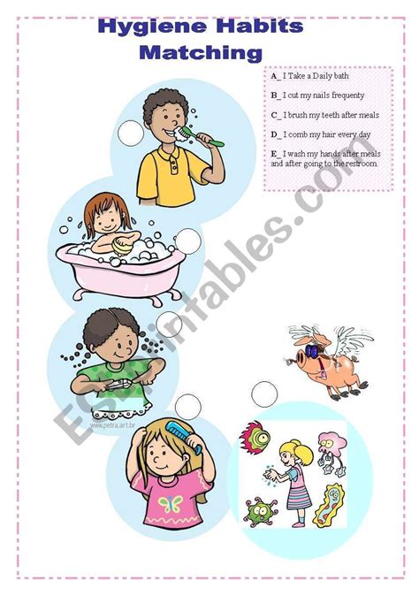 A Matching To Revise Hygiene Habits Hygiene Worksheets Vocabulary