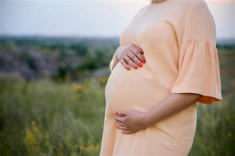 Pregnant Girl Hold Hands On Their Belly Stock Image Image Of Beautiful Happy 262176793