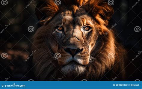 Majestic Lion Staring At Camera Alertness In Wildlife Reserve
