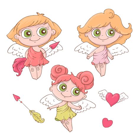 Set Of Cute Cartoon Angels For Valentine S Day With Accessories 490276