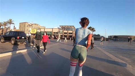 Roller Girl At The Beach Wearing Only Body Paint Nudity Sexually And
