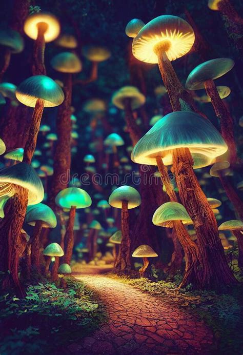Fantasy Mushrooms In Forest Stock Illustration Illustration Of