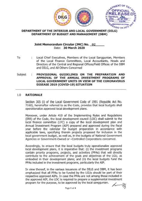 League Of Cities Of The Philippines Dilg And Dbm Joint Memorandum