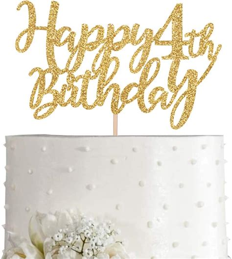 Gold Glitter Happy 4th Birthday Cake Topper Gold 4 Years Old Birthday