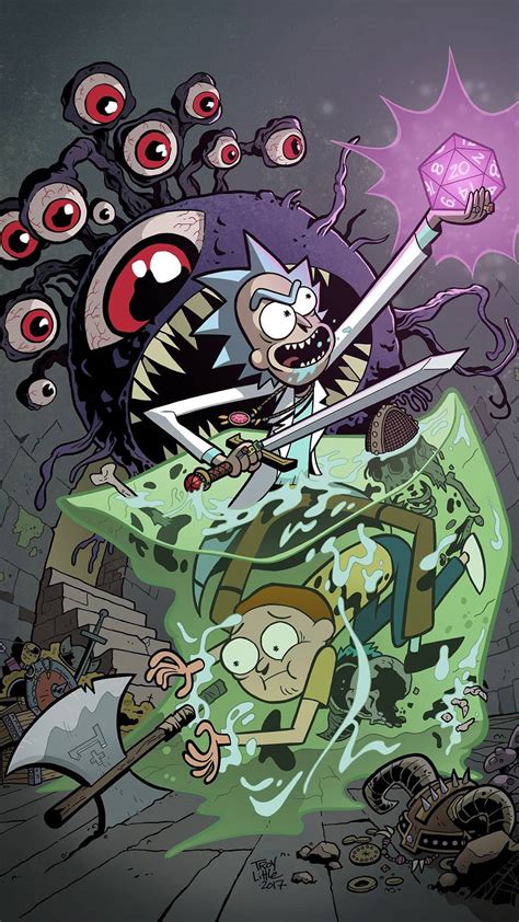 Download Rick And Morty And Purple Eye Monster Tablet Wallpaper