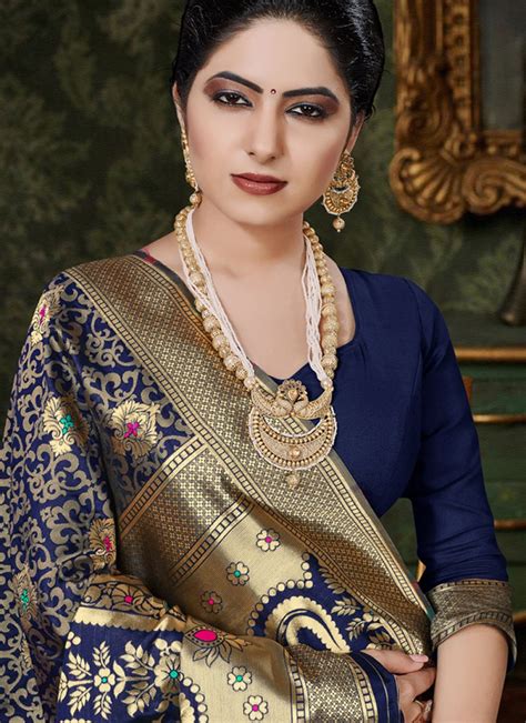 Buy Art Silk Blue Traditional Designer Saree Online