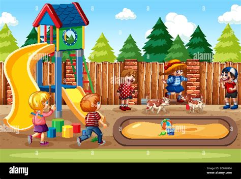 Children Playing In The Playground Scene Illustration Stock Vector