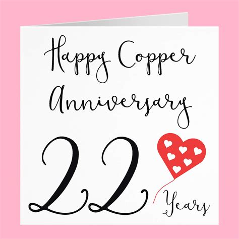 Buy 22nd Wedding Anniversary Card Happy Copper Anniversary 22 Years Red Heart Collection