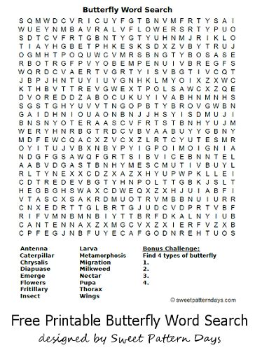 Butterfly Word Search Activity Printables Pinterest
