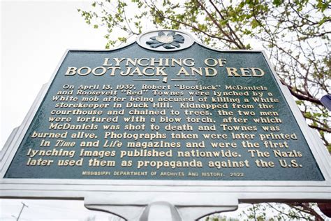 ‘red And Bootjack’ Marker Shines Light On Duck Hill Lynching