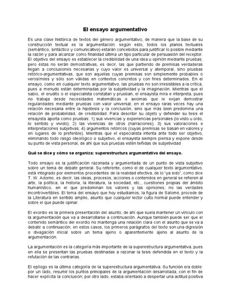 El Ensayo Argumentativo Ensayos Subjetividad