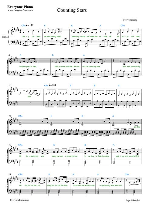 Counting Stars Onerepublic Stave Preview 1 Violin Sheet Music