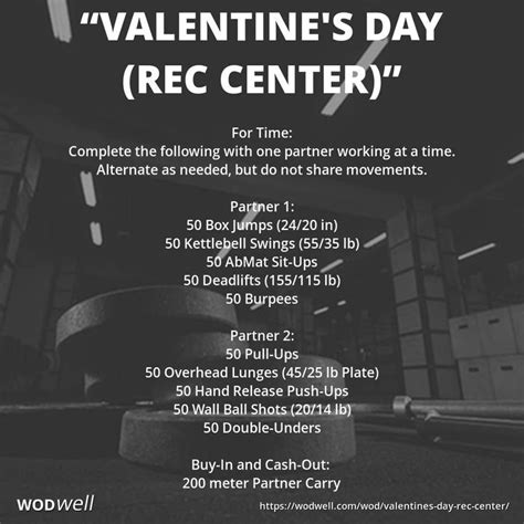Valentines Day Rec Center Wod For Time Complete The Following With One Partner Working