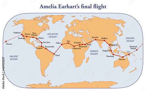 Route Map Of Amelia Earharts Final Flight Stock Illustration Adobe Stock
