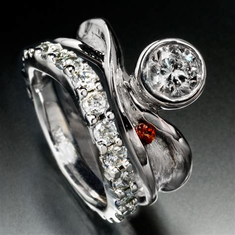 Floating Diamond Engagement And Wedding Ring Set Rebecca Zemans