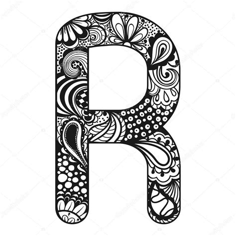 Zentangle Stylized Alphabet Lace Letter R In Doodle Style Hand — ストック