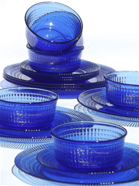 Cobalt Blue Mexican Glass Dishes Set For 6 Crisa Mexico Libbey Glass