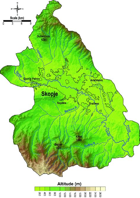 A Map Of The Skopje Region According To The Elevation Слика 2 Карта на