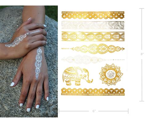 terra tattoos henna metallic tattoos over 50 temporary large mehndi and mandala designs in gold
