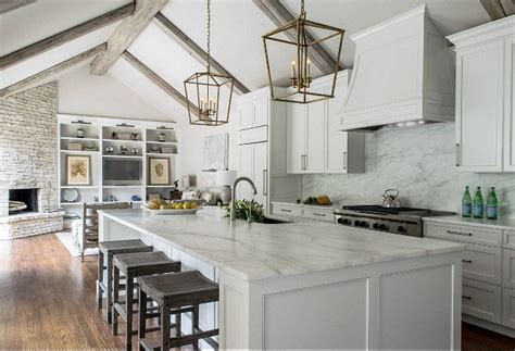 Remodeled White Kitchen With Vaulted Ceiling Beams Maybe Adding The