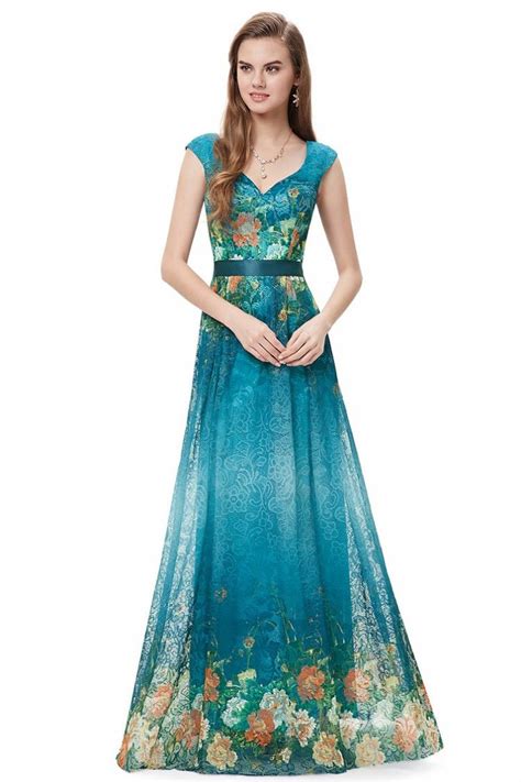 Floral Lace Long Formal Evening Party Dress Printed Prom Dresses